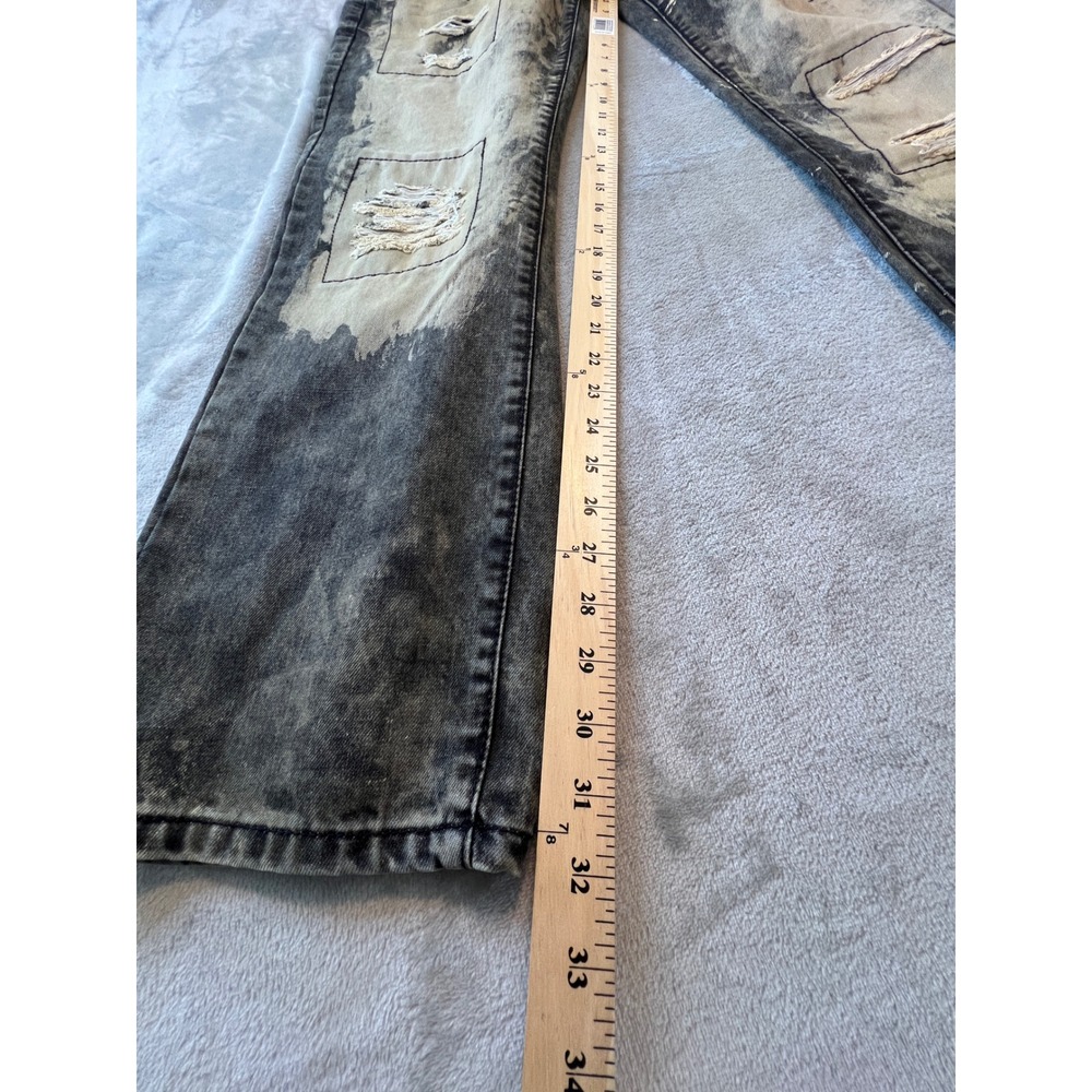Encrypted Jeans Men 38 Black Acid Wash Distressed Straight Leg Denim - Picture 2 of 7